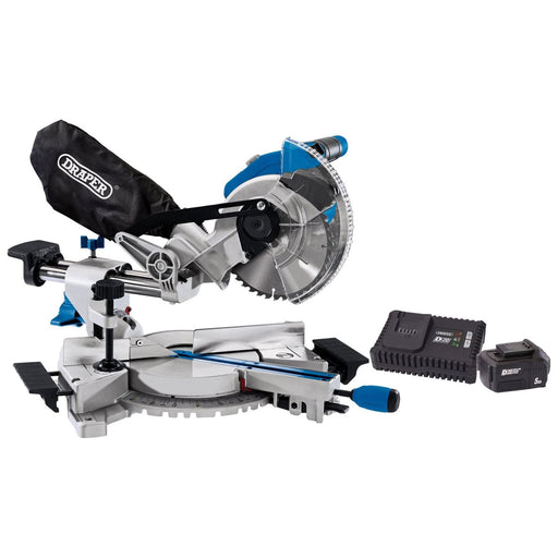 Draper D20 20V Brushless Sliding Compound Mitre Saw, 185mm, 1 x 5.0Ah Battery, 1 Draper - Town Tools 