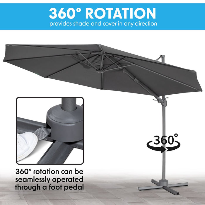 Dellonda Cantilever Parasol with 360 Rotation, Tilt & Cover 3m - Grey