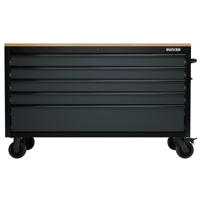 BUNKER 5 Drawer Workbench Roller Tool Cabinet, 61", Grey - B100-61G5D