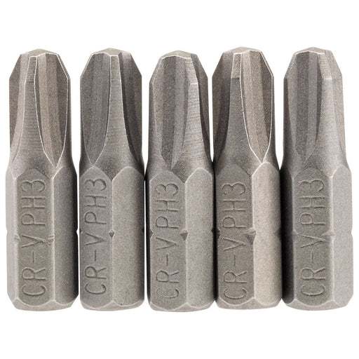 Draper Cross Slot Insert Bit, 1/4" Hex, 25mm Long, No.3 (Pack of 5) 64023 Draper - Town Tools 