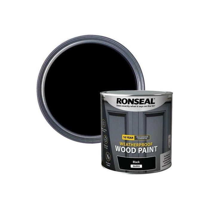 Ronseal 10 Year Weatherproof Wood Paint Black Gloss 2.5 litre Ronseal - Town Tools