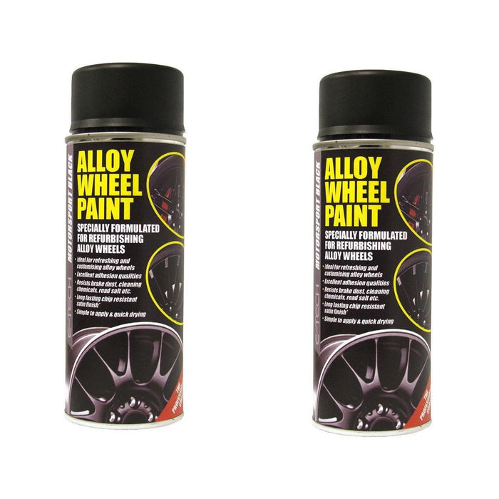 2x E-Tech Car Alloy Wheel Paint MOTORSPORT BLACK Satin Can Chip Resistant 400ml E-Tech - Town Tools 