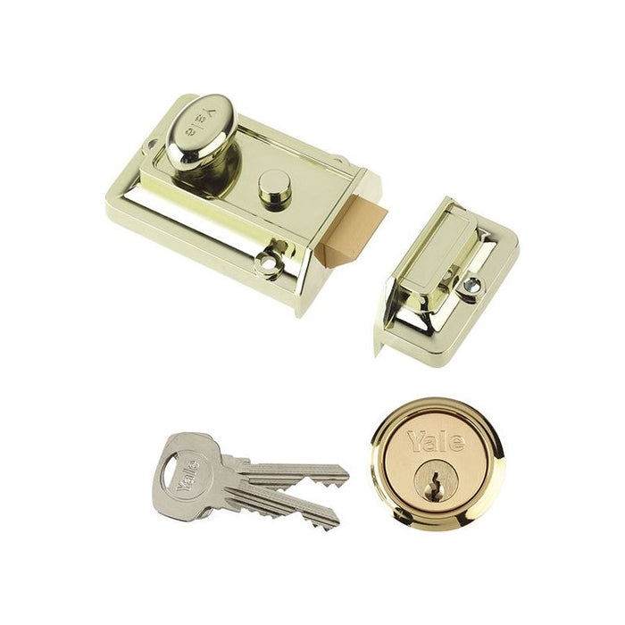 Yale Locks P77 Traditional Nightlatch 60mm Backset Brasslux Finish Box Yale Locks - Town Tools