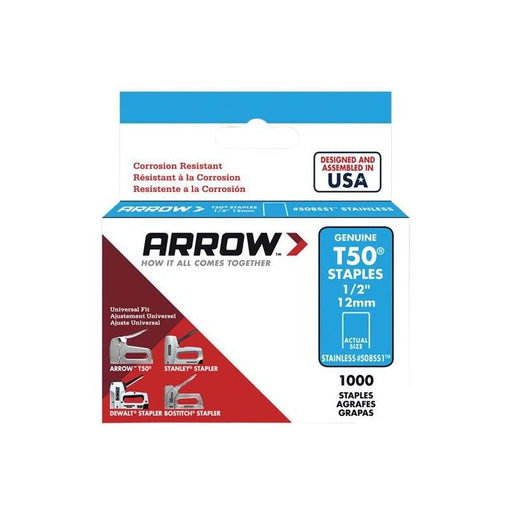 Arrow T50 Staples Stainless Steel 508SS 12mm (1/2in) (Box 1000) Arrow - Town Tools