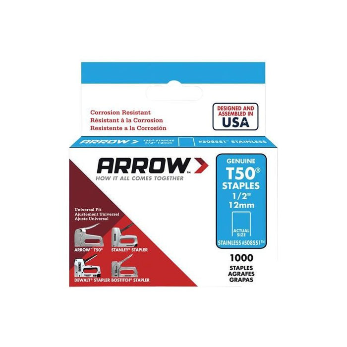 Arrow T50 Staples Stainless Steel 508SS 12mm (1/2in) (Box 1000) Arrow - Town Tools