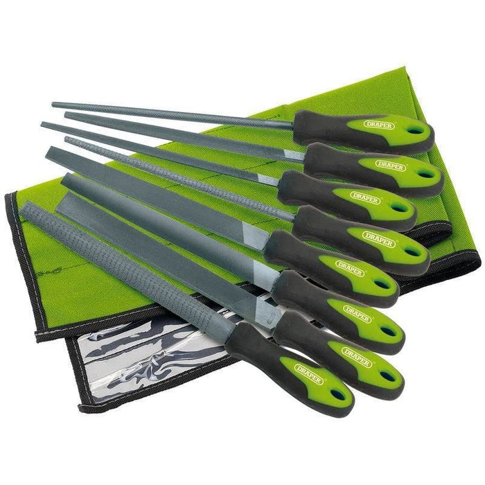 Draper Soft Grip Engineers File and Rasp Set, 200mm, Green (8 Piece) 04461 Draper - Town Tools 