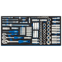 Draper Socket Set in Full Drawer EVA Insert Tray, 1/4", 3/8", and 1/2" (84 Piece