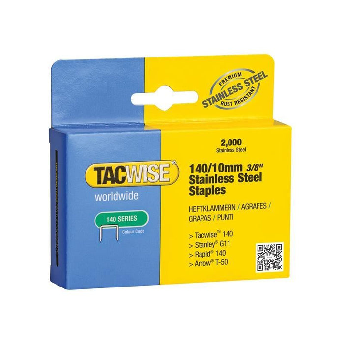 Tacwise 140 Stainless Steel Staples 10mm (Pack 2000) Tacwise - Town Tools