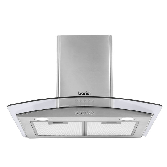 Baridi Curved Glass Cooker Hood Carbon Filters & LED Lights 60cm Stainless Steel