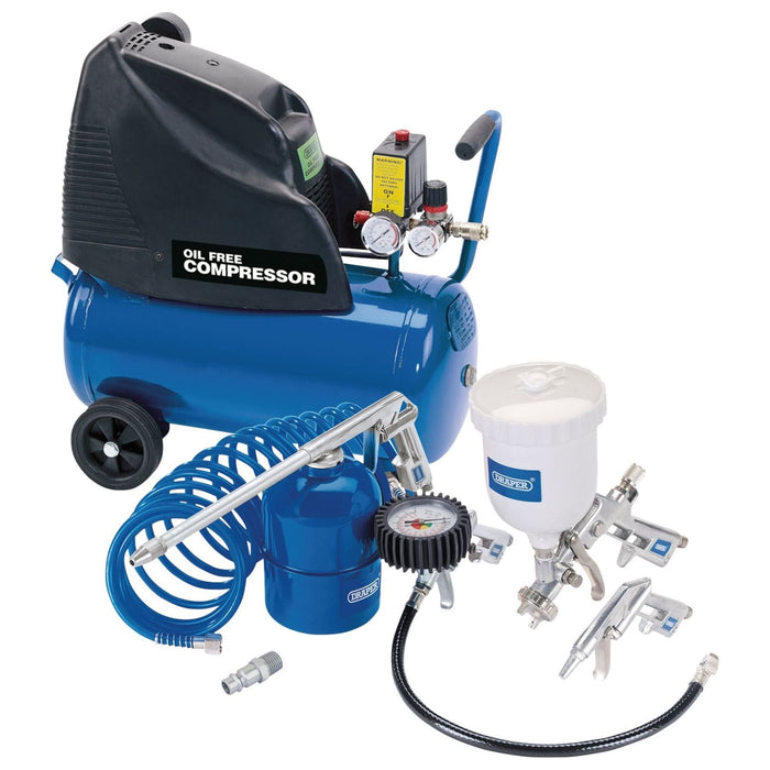 Draper Direct Drive Oil Free Air Compressor, 24L & Air Tool Kit 25936 Draper - Town Tools 