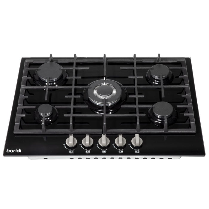 Baridi Gas Hob with 5 Cooking Zones 70cm - Black DH228