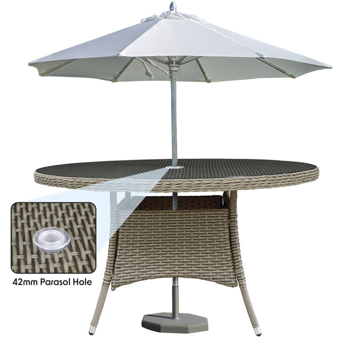 Dellonda Chester Rattan Wicker Round Outdoor Dining Table Tempered Glass Top