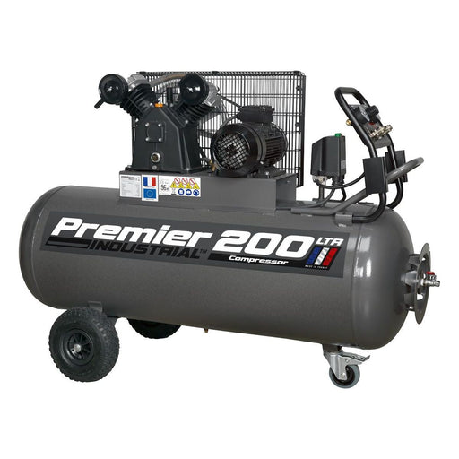 Sealey Air Compressor 200L Belt Drive 3hp with Front Control Panel 415V 3ph Sealey - Town Tools 