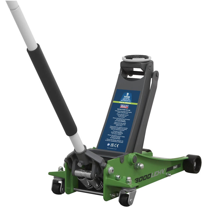 Sealey Low Profile Trolley Jack with Rocket Lift 3 Tonne - Green 3000LEHV Sealey - Town Tools 