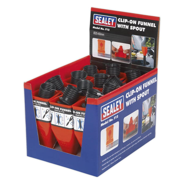 Sealey Clip-On Funnel with Spout Display Box of 12 F12 Sealey - Town Tools 