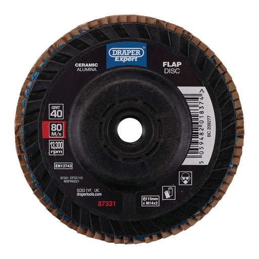 Draper Expert Ceramic Flap Disc, 115mm, M14, 40 Grit 87331 Draper - Town Tools 