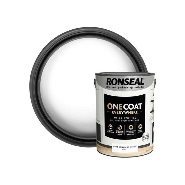 Ronseal One Coat Everywhere Interior Paint Pure Brilliant White Matt 5 litre Ronseal - Town Tools