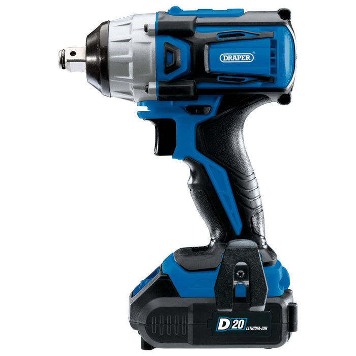 Draper D20 20V Brushless Impact Wrench, 1/2" Sq. Dr., 250Nm, 2 x 2.0Ah Batteries Draper - Town Tools 