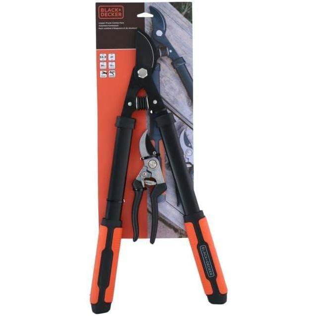 Black+Decker Pruning Shears - 2 Pieces - Loppers 53.3 Cm - Garden Shears 20.3 Cm - Black/Orange Black+Decker - Town Tools 