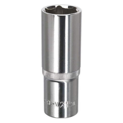 Sealey WallDrive Socket 21mm Deep 1/2"Sq Drive Fully Polished SP1221D Sealey - Town Tools 