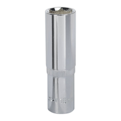 Sealey WallDrive Socket 16mm Deep 1/2"Sq Drive Fully Polished SP1216D Sealey - Town Tools 