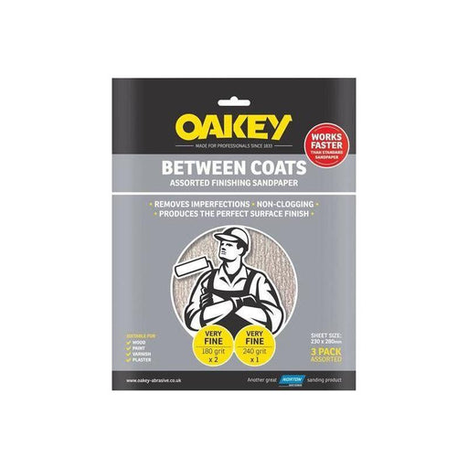 Oakey Between Coats Finishing Sandpaper 230 x 280mm Assorted (3) Oakey - Town Tools