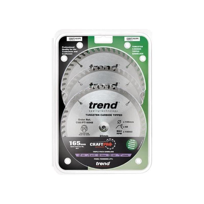 Trend CraftPro Panel Trim Saw Blade 165 x 20mm x 48T (Pack 3) Trend - Town Tools