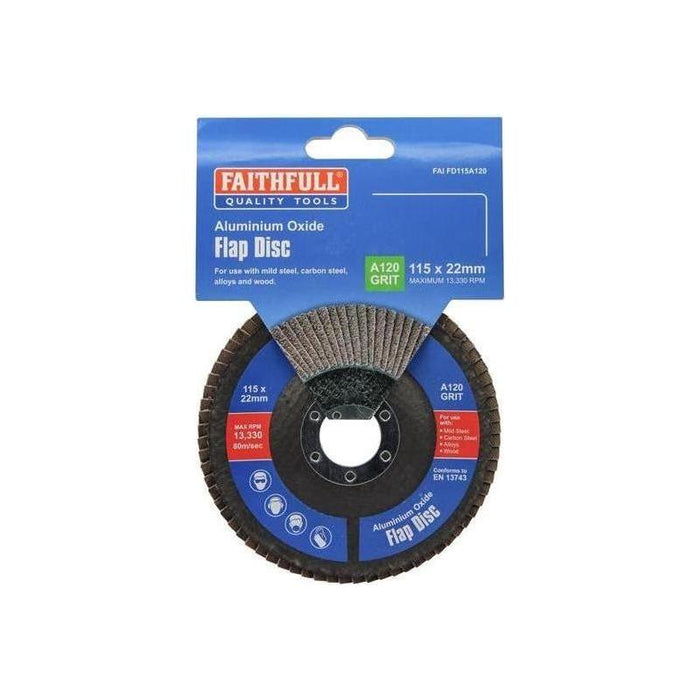 Faithfull Aluminium Oxide Flap Disc 115 x 22mm 120 Grit Faithfull - Town Tools