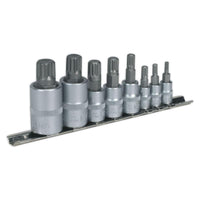 Sealey Spline Socket Bit Set 8pc 1/4" 3/8" & 1/2"Sq Drive AK6214