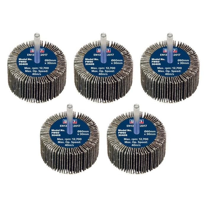 Sealey 60 x 30mm Abrasive Flap Wheel on 6mm Shaft 40Grit - Pack of 5 FW6030405 Sealey - Town Tools 