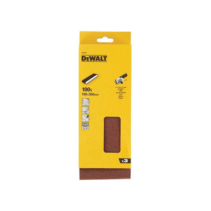 Dewalt Power Tools Sanding Belt 560 x 100mm 100G Pack of 3 DeWALT Power Tools - Town Tools