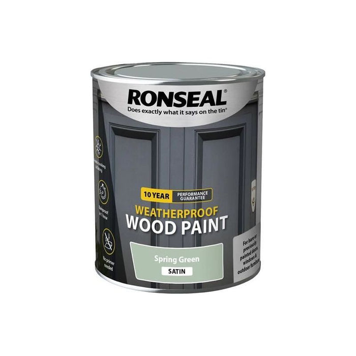 Ronseal 10 Year Weatherproof Wood Paint Spring Green Satin 750ml Ronseal - Town Tools