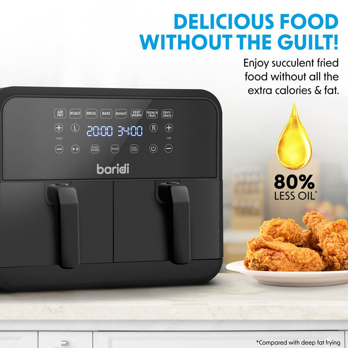 Baridi 8L Dual Zone Air Fryer with 8 Preset Functions