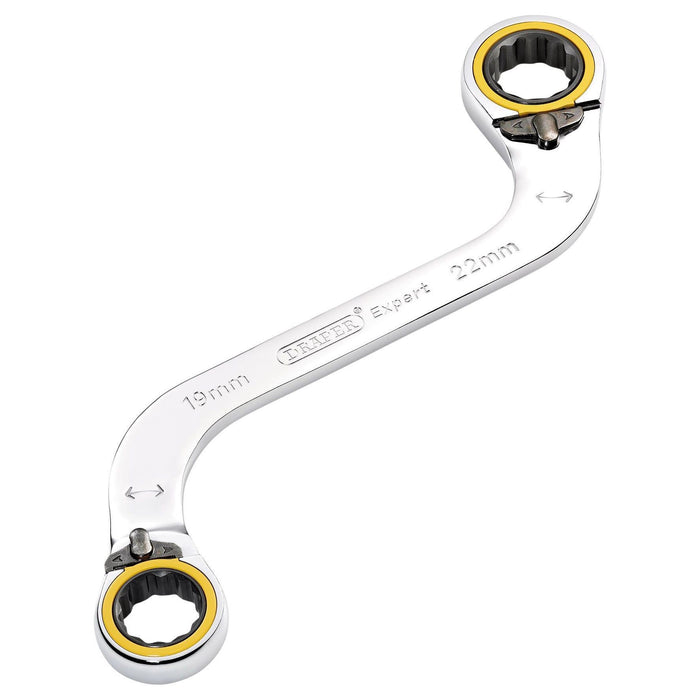 Draper Expert HI-TORQ Double Ring Ratchet S-Shape Spanner, 19 x 22mm Draper - Town Tools