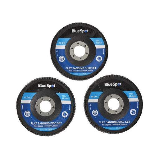 Bluespot Tools Sanding Flap Disc Set 3 Piece 115mm (4.1/2in) BlueSpot Tools - Town Tools