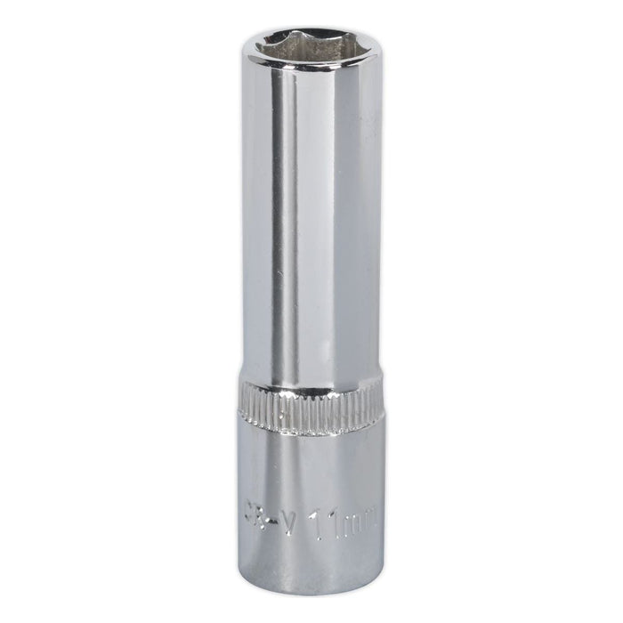 Sealey WallDrive Socket 11mm Deep 3/8"Sq Drive Fully Polished SP3811D Sealey - Town Tools 