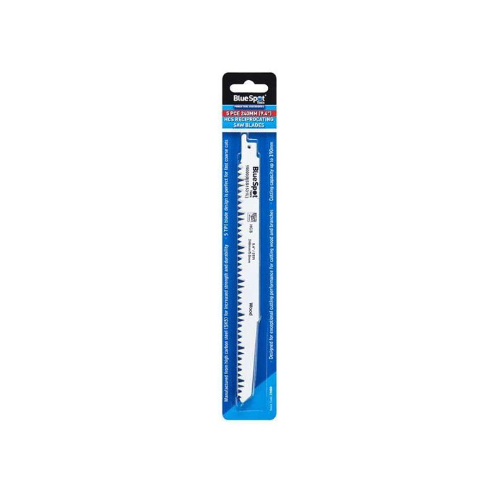 Bluespot Tools HCS Reciprocating Saw Blade 240mm x 5 TPI Pack of 5 BlueSpot Tools - Town Tools