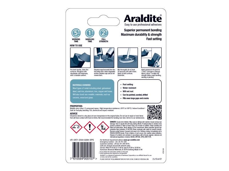 Araldite Steel Epoxy 2 x 15ml Tubes Araldite� - Town Tools