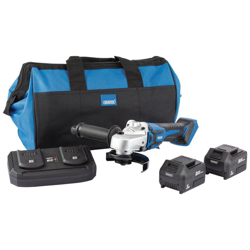 Draper D20 20V Brushless Grinder, 115mm, 2 x 3.0Ah Batteries, 1 x Twin Charger, Draper - Town Tools 