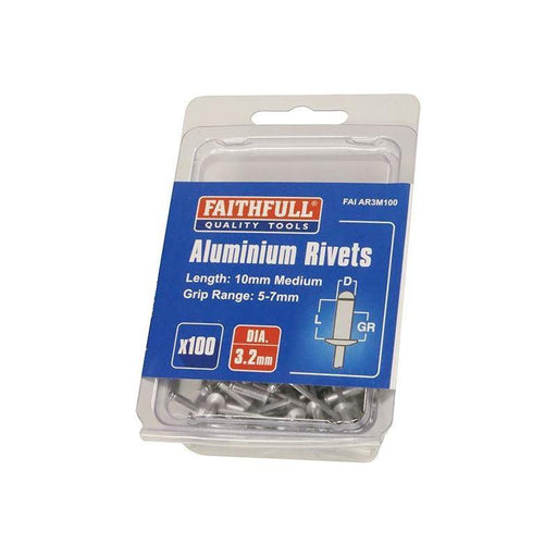 Faithfull Aluminium Rivets 3.2 x 10mm Medium Pre-Pack of 100 Faithfull - Town Tools