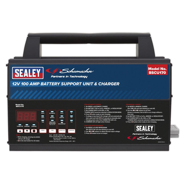 Sealey 12V Battery Support Unit & Charger 100A BSCU170 Sealey - Town Tools 