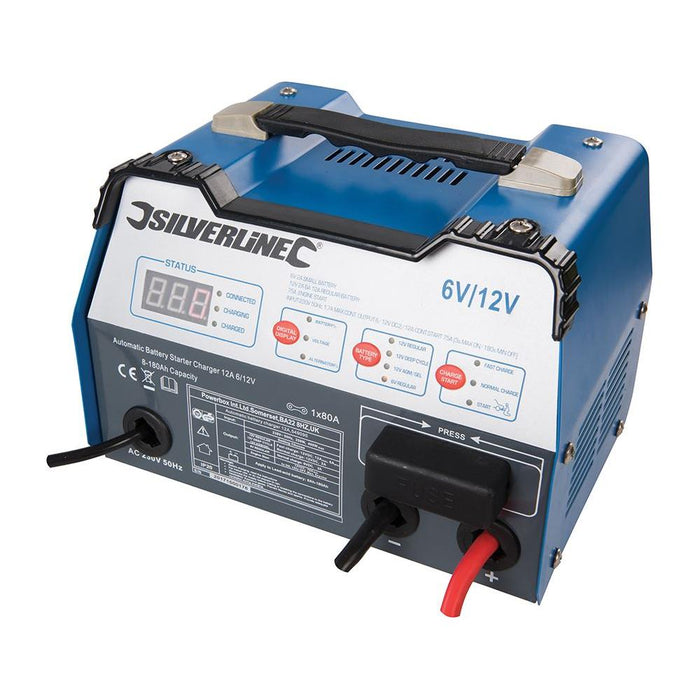 Silverline Automatic Battery Starter Charger 12A 6/12V 8-180Ah Capacity Silverline - Town Tools 