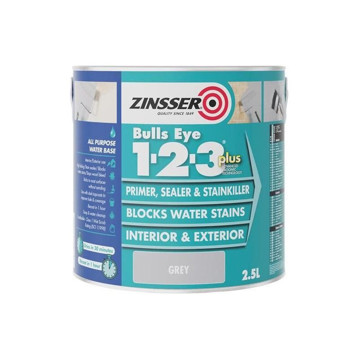 Zinsser Bulls Eye® 1-2-3 Plus Primer, Sealer & Stain Killer Grey 2.5 litre Zinsser - Town Tools
