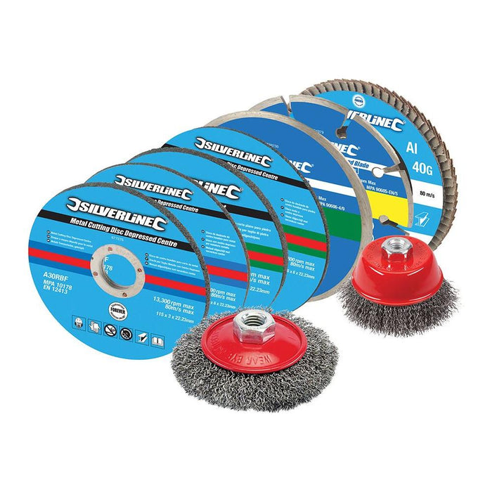 Silverline Cutting & Grinding Discs Kit 12pce 12pce 115mm Silverline - Town Tools 