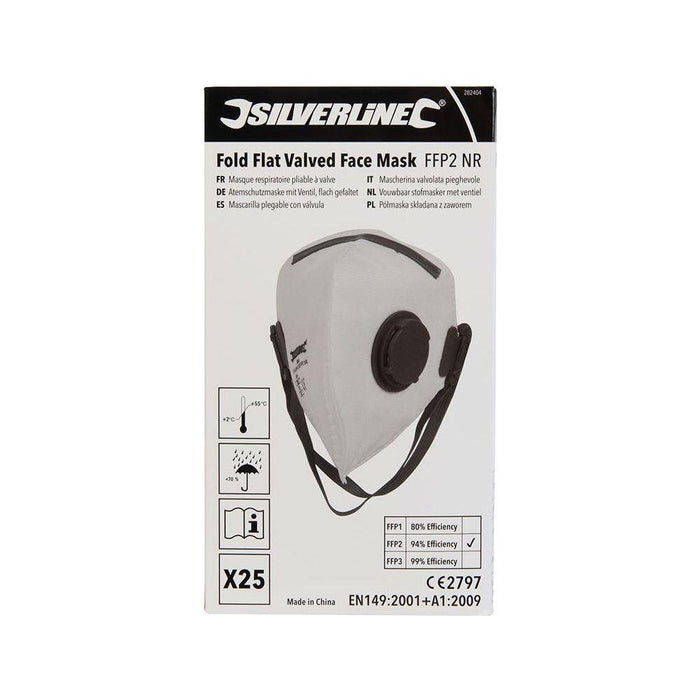 Silverline Fold Flat Valved Face Mask FFP2 NR Display Box 25pk FFP2 NR Silverline - Town Tools 