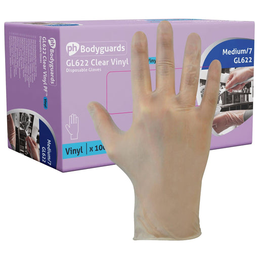 Bodyguards Powder Free Clear Vinyl Disposable Gloves XL Box of 100 Bodyguard - Town Tools 