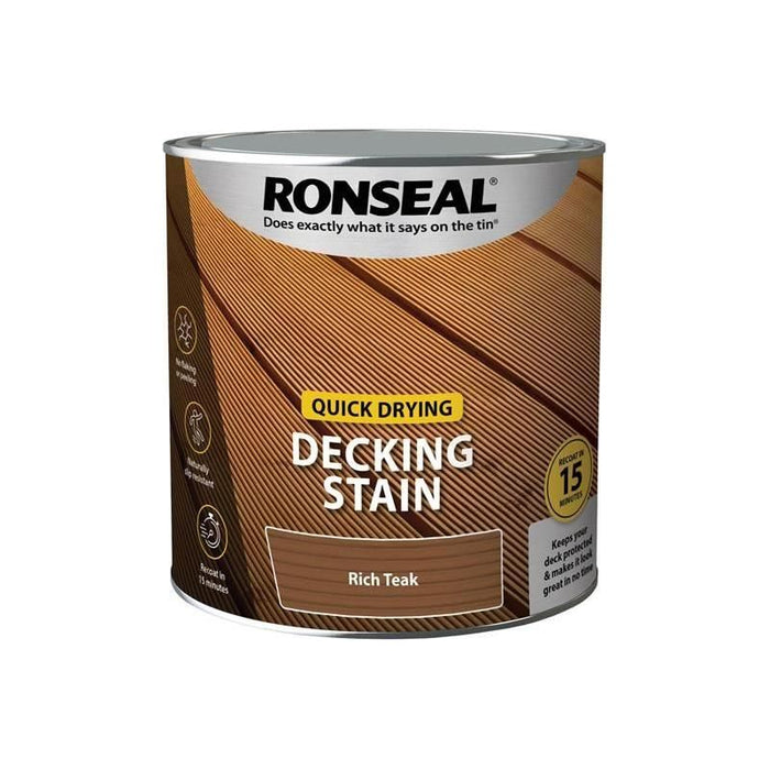 Ronseal Quick Drying Decking Stain Rich Teak 2.5 litre Ronseal - Town Tools