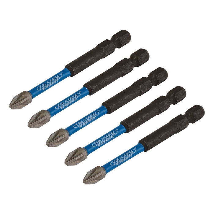 Draper Expert PZ-Type Impact Screwdriver Bits, No.2 x 75mm, 1/4" Hex (Pack of 5) Draper - Town Tools 