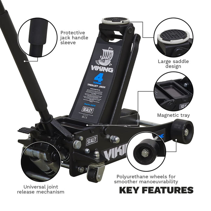 Viking Viking Low Profile Professional Trolley Jack with Rocket Lift 4 Tonne Viking - Town Tools 