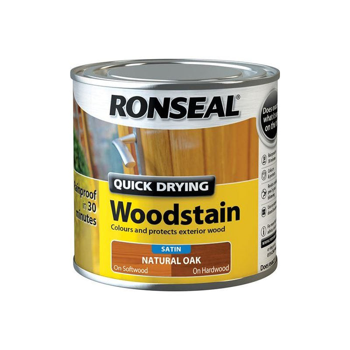 Ronseal Quick Drying Woodstain Satin Natural Oak 250ml Ronseal - Town Tools